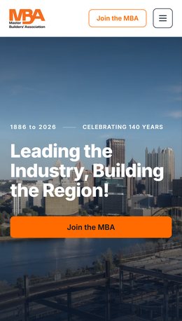 The new Master Builders’ Association home page on a phone: the skyline hero, the headline and the Join the MBA button.