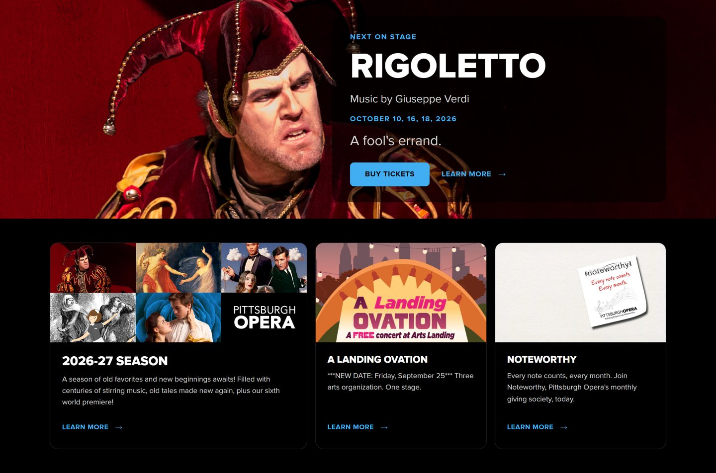 Pittsburgh Opera website home page, built by Lava