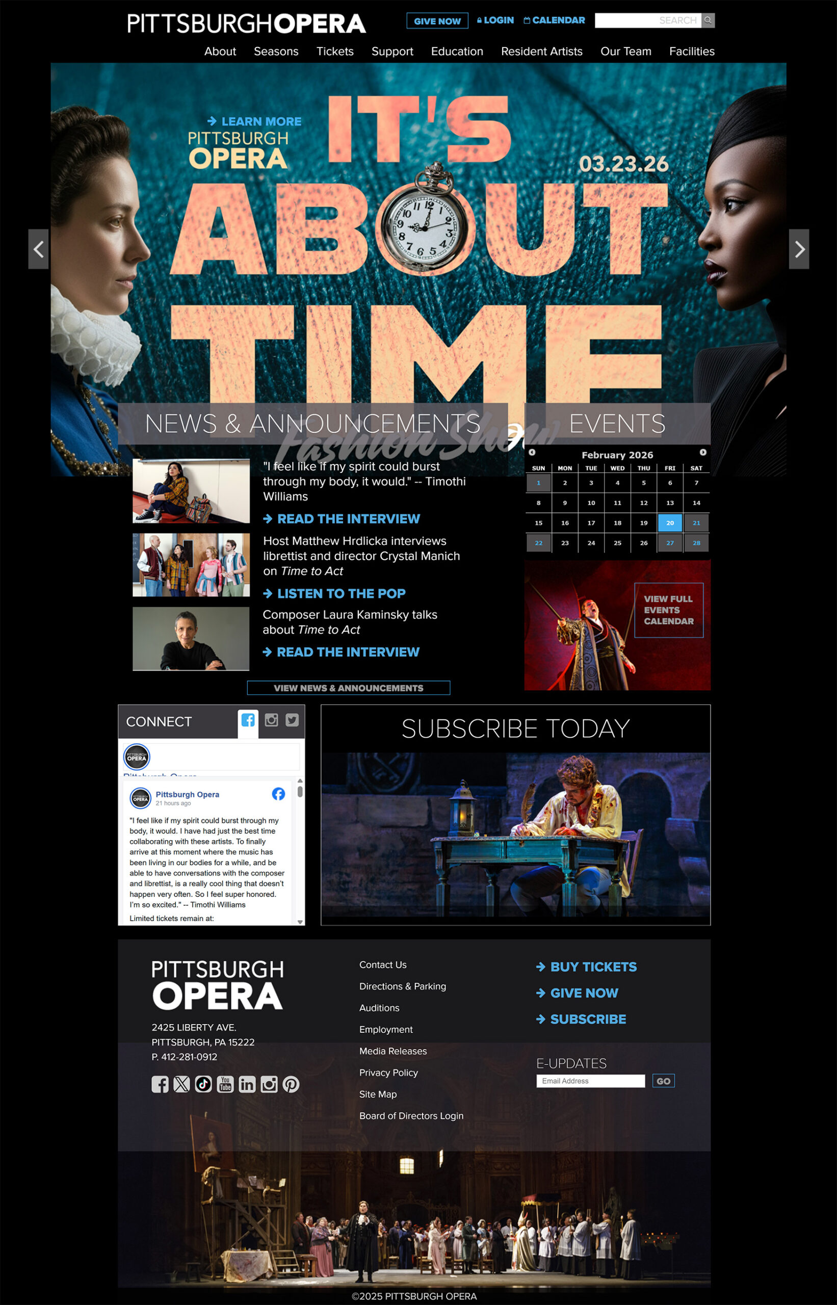 Homepage of Pittsburgh Opera with event details and navigation.